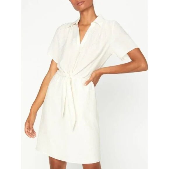 Brochu Walker Goyad Mini Dress Cream Textured Tie Front XS - Picture 1 of 10